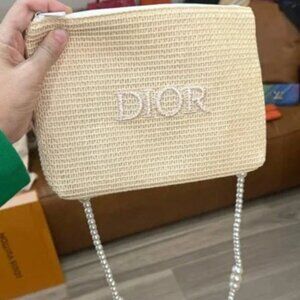 NIB Dior Cream Straw Clutch